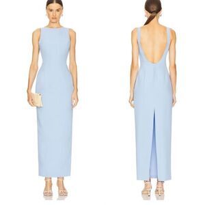 AMANDA UPRICHARD Marbella Maxi Dress Low Back Gown in Baby Blue L